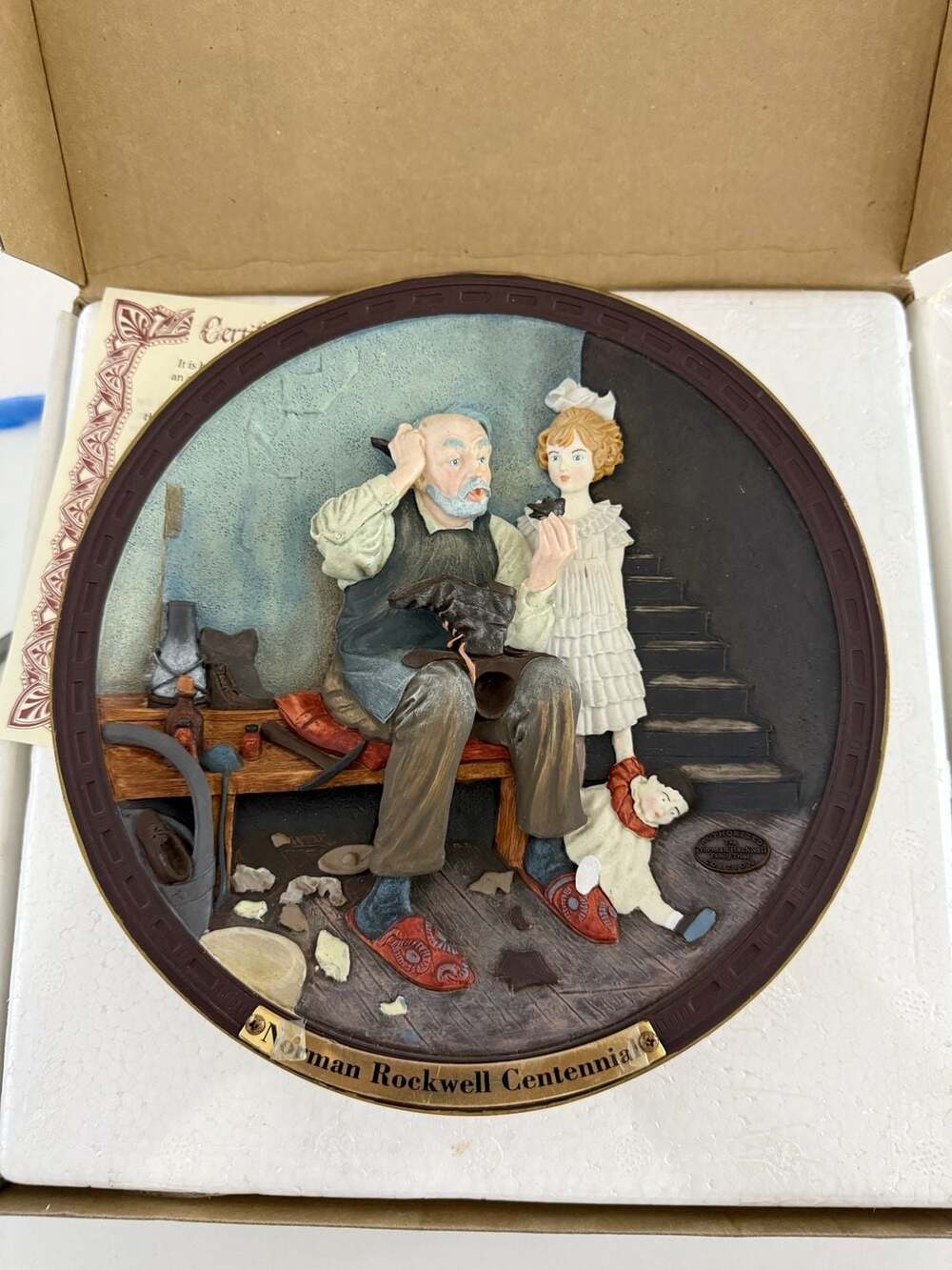 Norman Rockwell Centennial 3-Dimensional Plate The Cobbler with COA